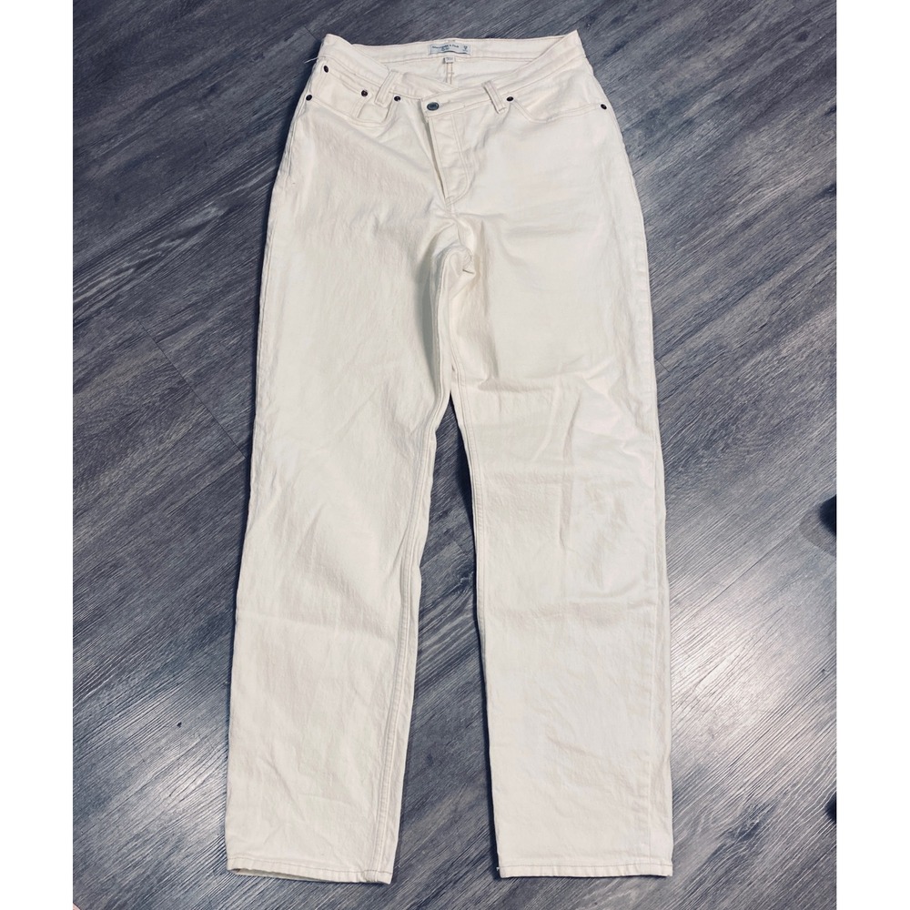 Abercrombie & Fitch Curve Love Dad High Rise Criss Cross Jeans Off White 29 8L